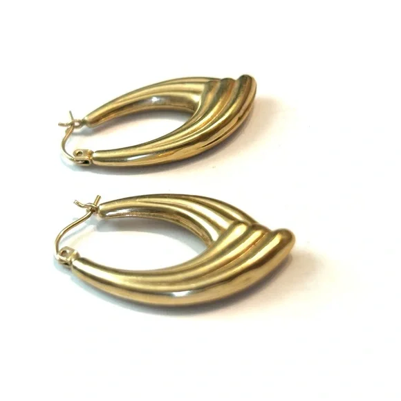 Vintage 14k Yellow Gold Half Twist Hoop Hinge Back Earrings 2.83 G 1.3